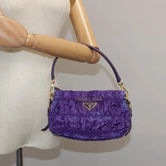 PRADA Accessory Pouch Nylon Purple Gold Auth - Picture 1 of 15